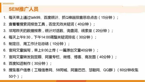 谈谈网络推广团队每天工作流程、工作标准、考核标准