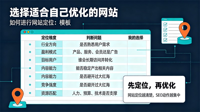 选择适合自己优化的网站（如何进行网站定位：模板）